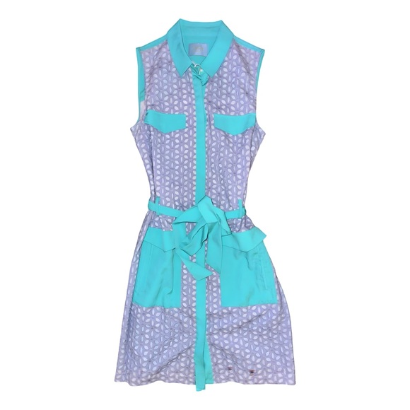 Cece By Cynthia Steffe Sleeveless Turquoise Powder Blue Eyelet Patterned Dress - Picture 1 of 3